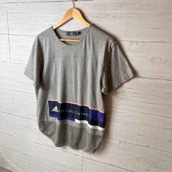 Adidas X Stella McCartney Shirt Womens Size Medium Gray Graphic Mesh Hem - Picture 4 of 15